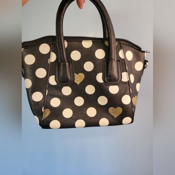 Luv Betsy by Betsy Johnson Polka-dot Heart Mini Bag Handbag Black - Picture 3 of 13
